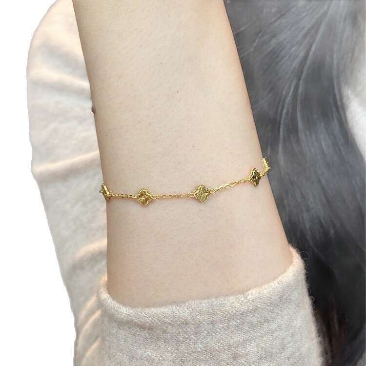 New Chinese Style Laser Lucky Four-Leaf Clover Bracelet for Women, Vintage Exquisite High-End Feel Bracelet, Niche Design Jewelry