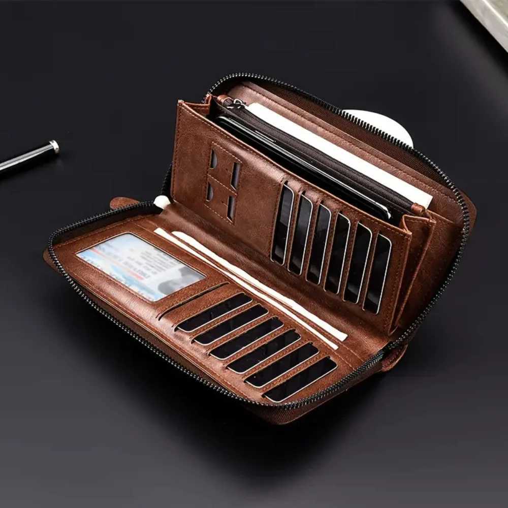 Men Long RFID Blocking Wallet Zipper Multi Card Holder Leather Credit Card Organizer Anti Theft Purse for Men W250911