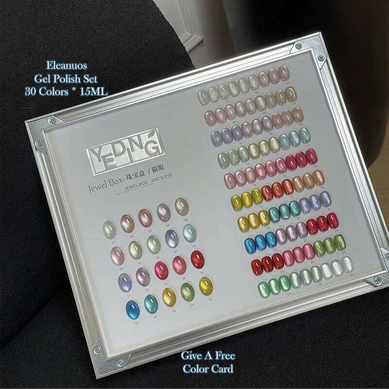 Eleanuso Jewelry Gel Polished 30Pcs Mixed Clearcoat Shiny Durable Candy Color UV Star Primer Nail Cat's Eye