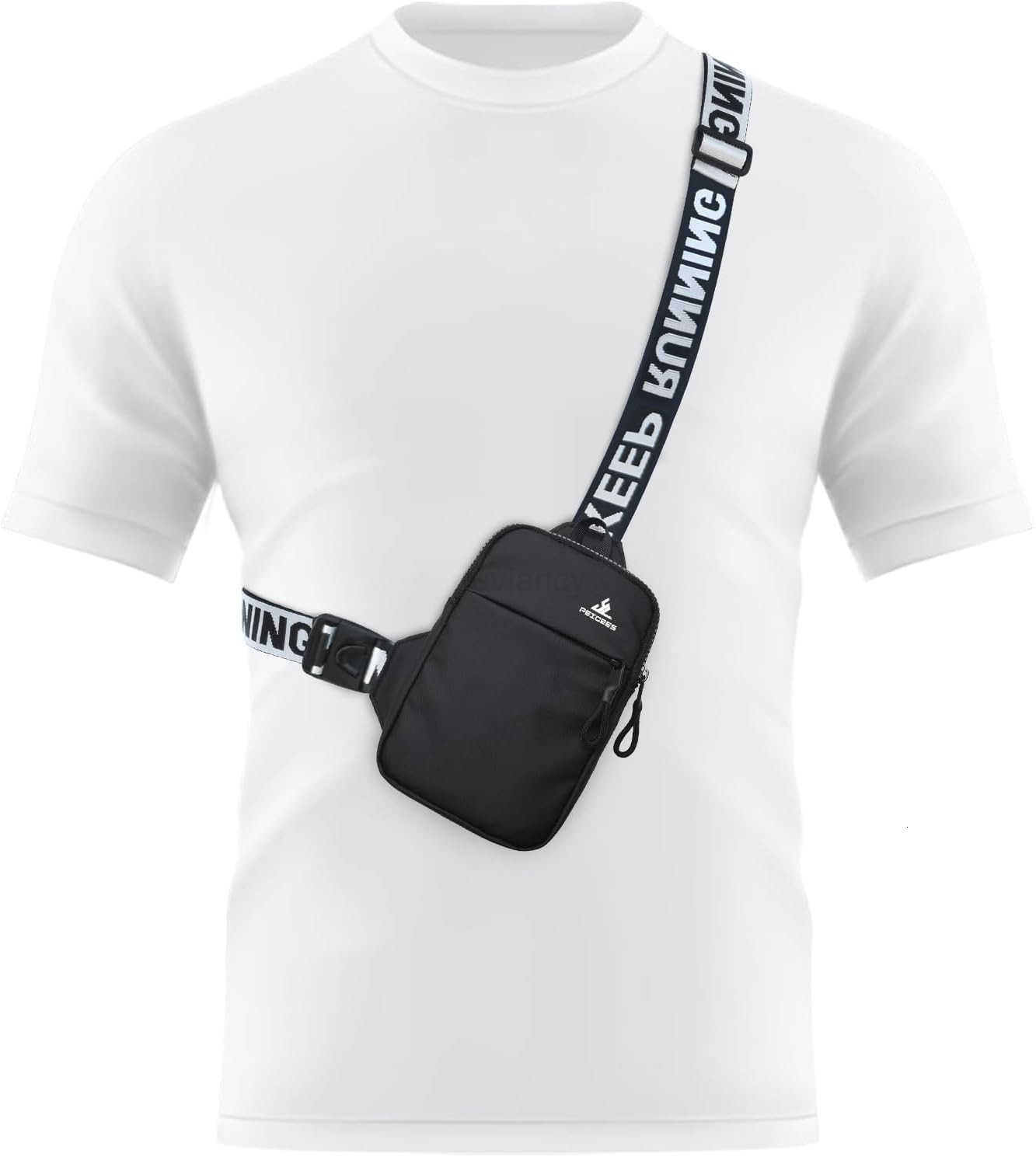 Mini Crossbody Sling Bag Chest Bag Dual Pocket Water Resistant Fanny Pack Running Phone Holder for Men Women Workout Travel BlackW250911