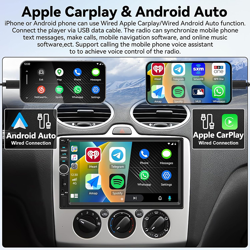 Car Radio Bluetooth 2 Din Carplay Handsfree RDS Mirror Link Stereo HD MP5 Player USB TF Android Auto Touch Screen Auto Audio