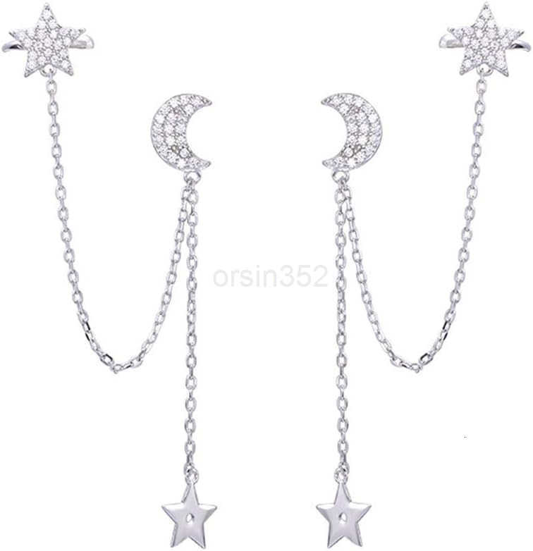 925 Sterling Silver Cuff Earrings Chain for Women Asymmetric Star Moon Earrings Crawler Dangling ChainW250911