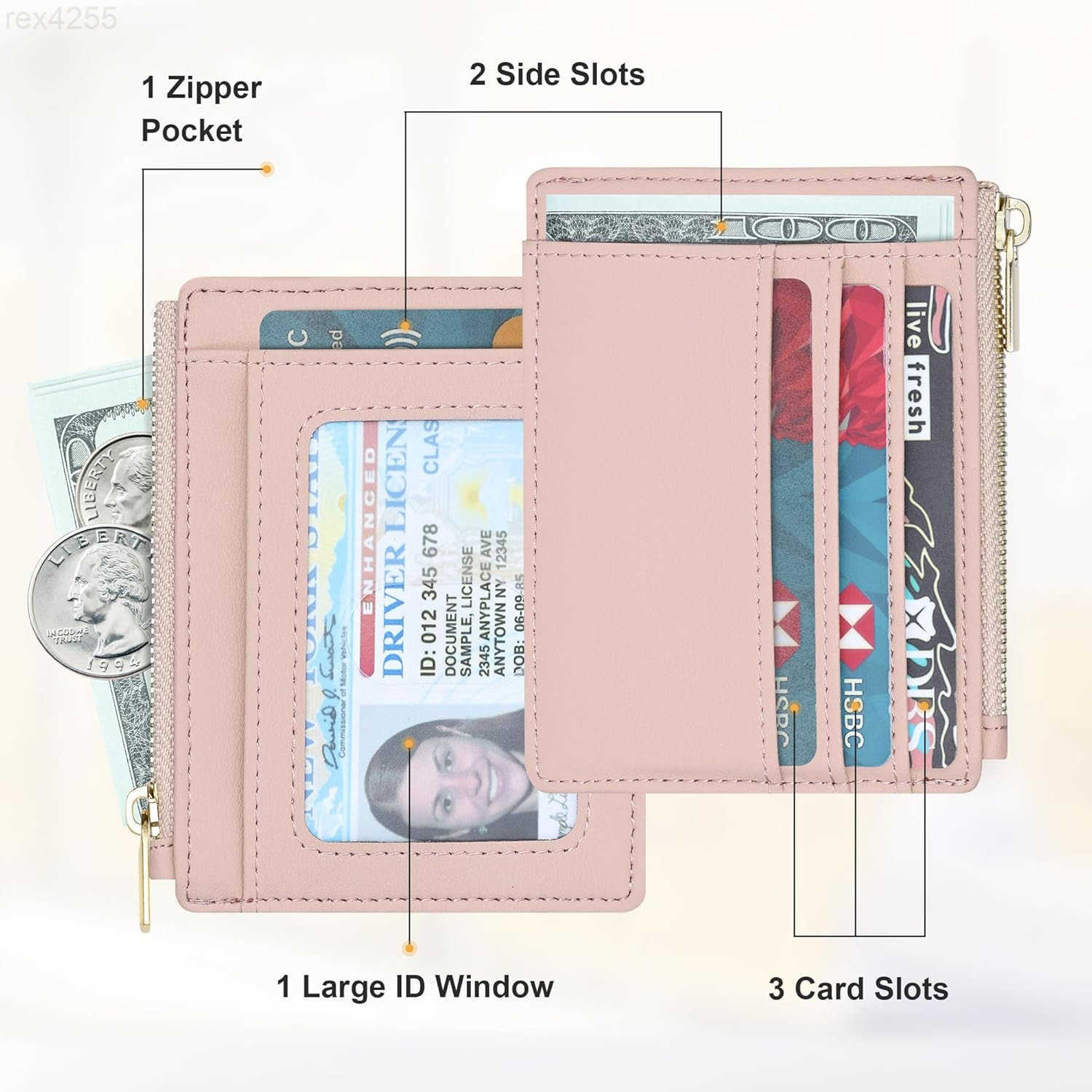Card Case Slim Front Pocket Wallet for Women Credit Card Holder with KeychainW250911