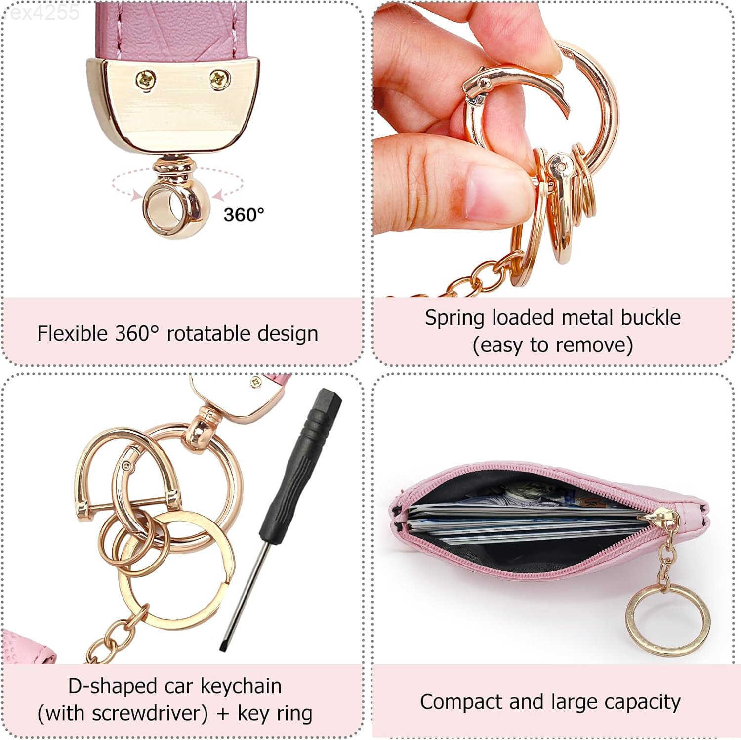 Keychain for Women Leather Wallet Bracelet Car Key Chain Mini Coin Purse Wrist Chain for WalletsW250911
