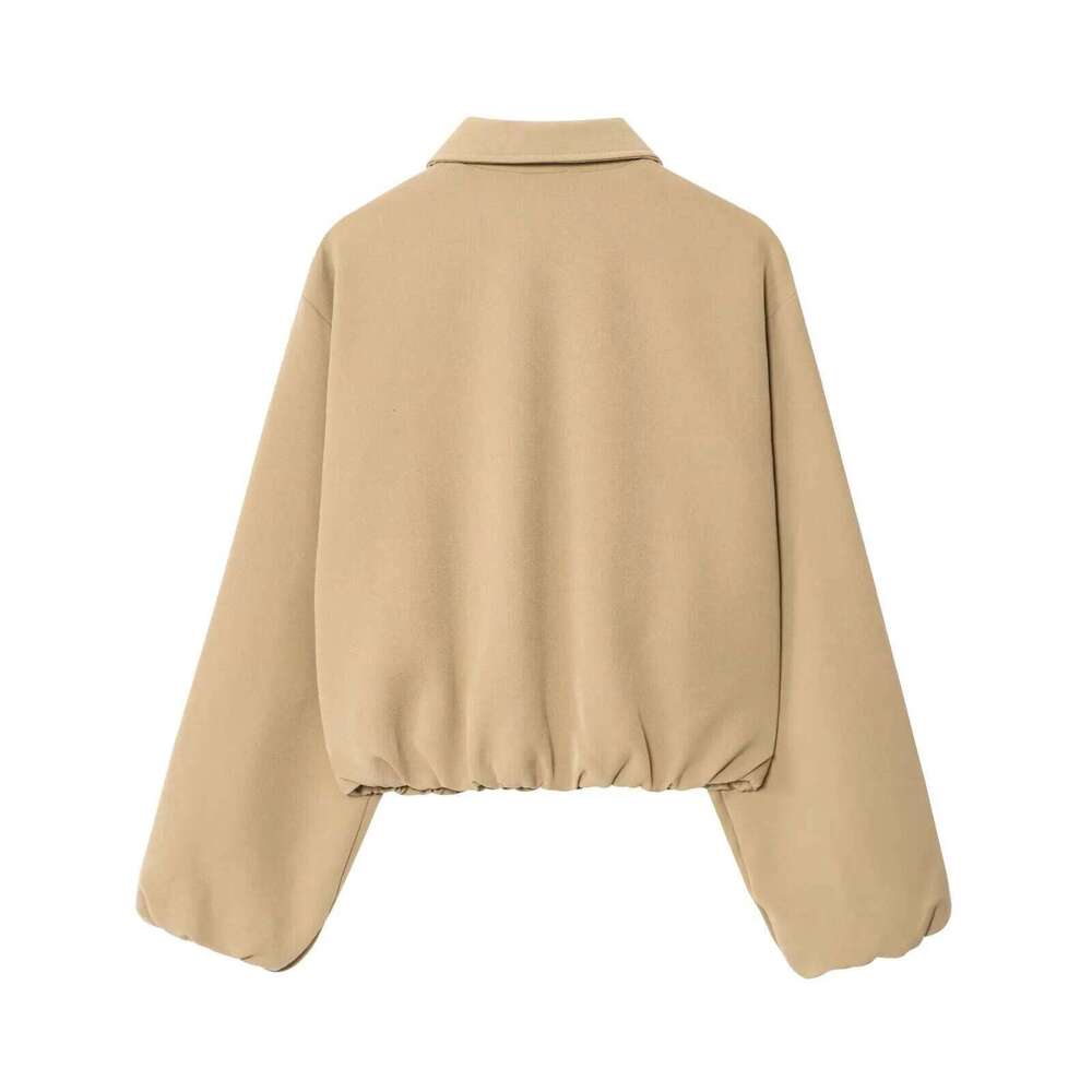 Bsk&Traf2025 Autumn New Women's Casual Fashion Simple Temperament Loose Lapel Long Sleeve Zipper Puff Jacket