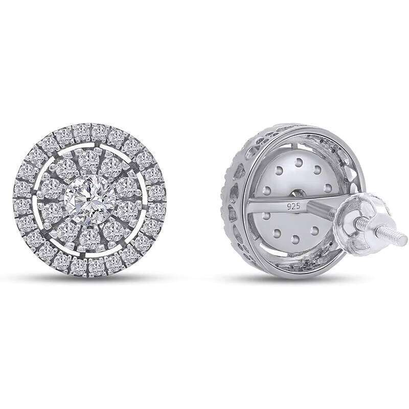 S VVS Moissanite Earrings for Men Sterling Sier Halo Cluster Stud Hip-hop Style with GRA Certificate Gift