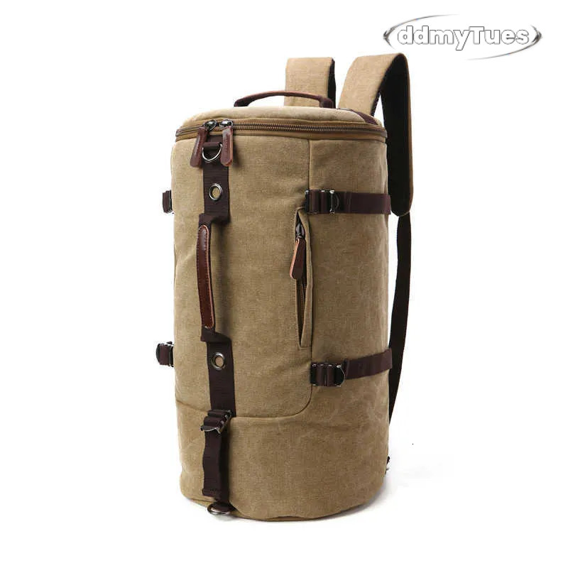 canvas cylinder large capacity double single shoulder portable messenger three-purpose bag men's Travel Backpack 240915 TUES