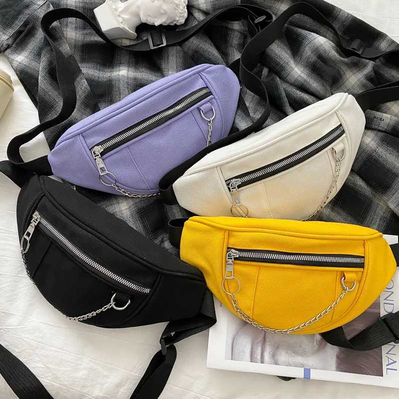 New Women Chain Waist Bag Ladies new Designer Canvas Fanny Pack Fashion Travel Money Phone Chest Banana Bag Female Bum Belt Bags Z250911