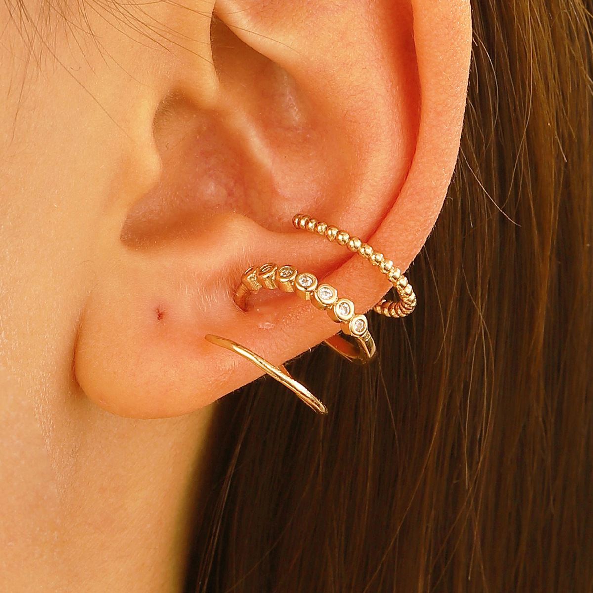 New -Studded Multi-Layer Spiral Jewelry Ins Style Design Sense Minimalist Ear Bone Clip