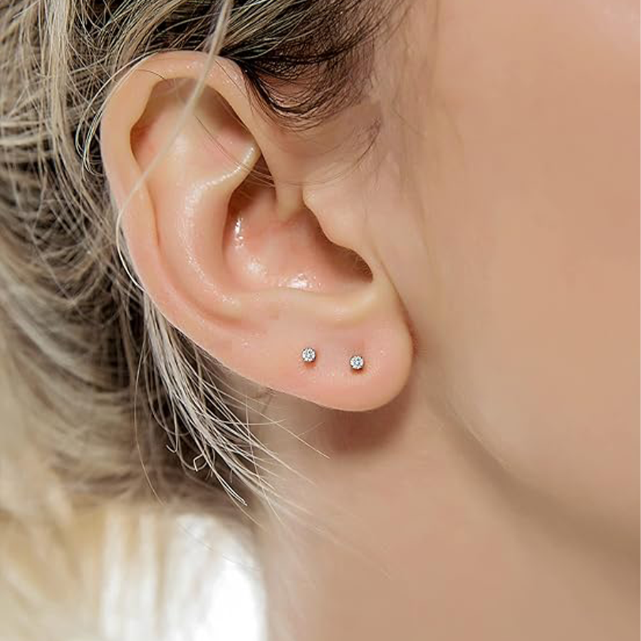 10 Pairs 20G 2mm Tiny Stud Earrings 316L Stainless Steel Small CZ Earring Set For Men Women Black Tone