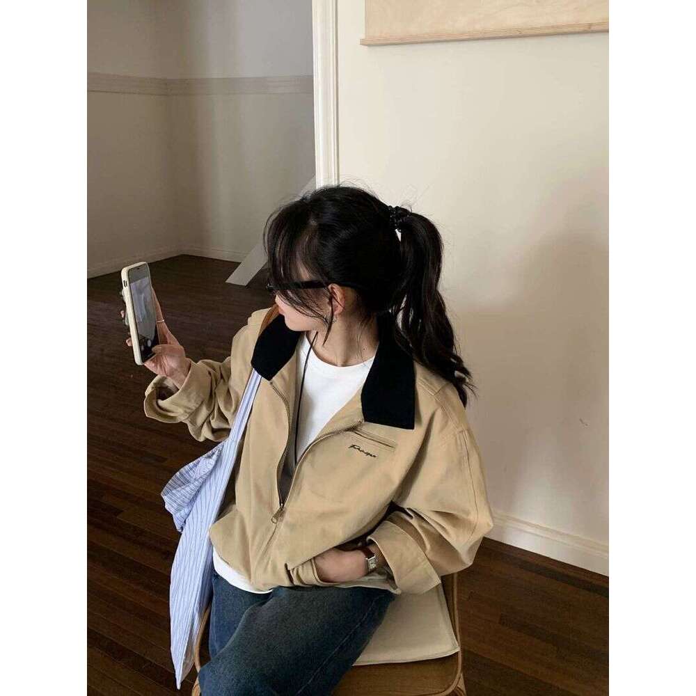 Huang Zheng's Niche Design Contrasting Color Lapel Jacket For Women's 2025 Early Spring Casual Windbreaker H1bc510013