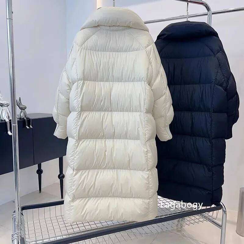 Lagabogy 2025 New Winter Women 90% White Duck Down Long Jackets Thicken Puffer Coat Female Loose Single Breasted Warm Parkas