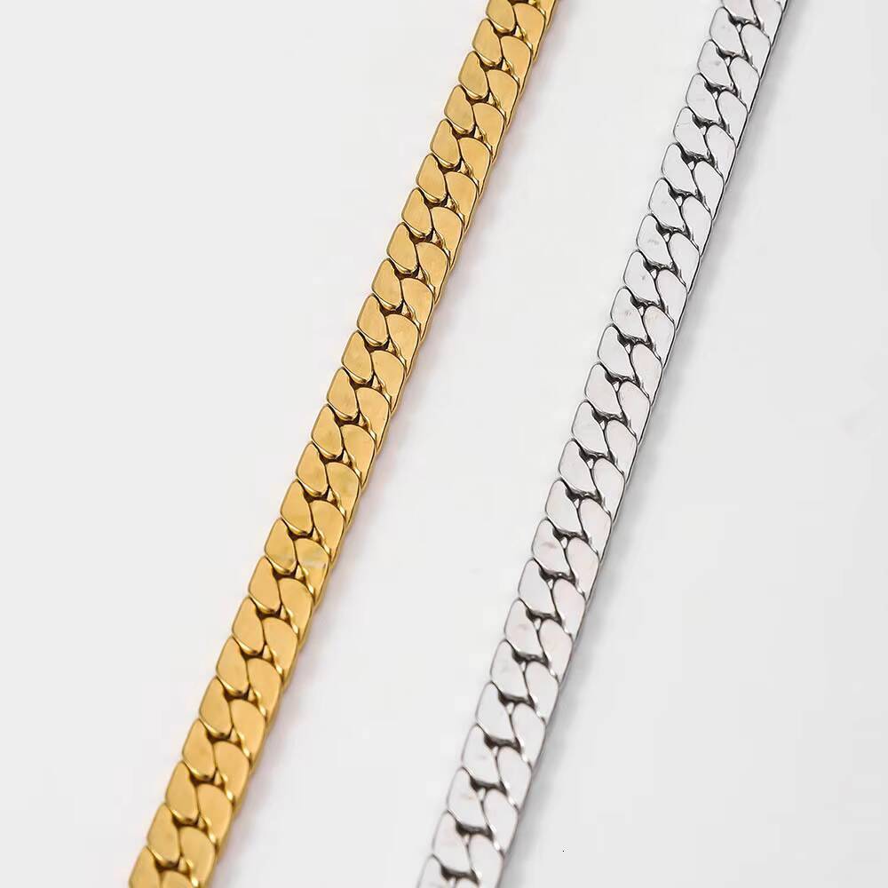 Stainless Steel Chunky Cuban Chain Necklace Gold Plated Flat Link Necklace for Men Women Custom Hip Hop Jewelry