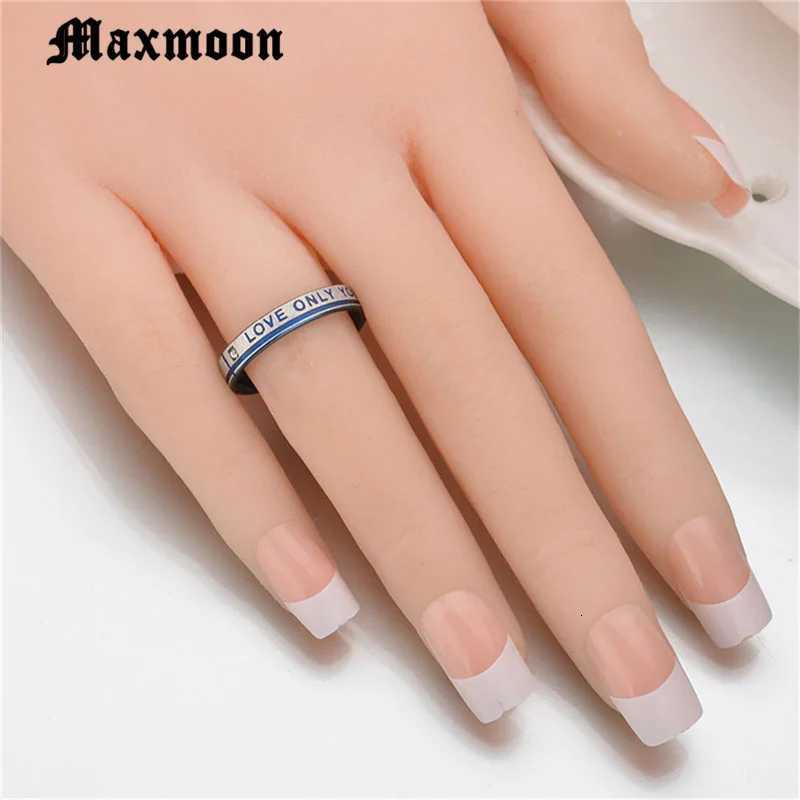 Maxmoon Couple Wedding Band Ring Stainless Steel CZ Stone Anniversary Engagement Promise Ring for Women Men W250911
