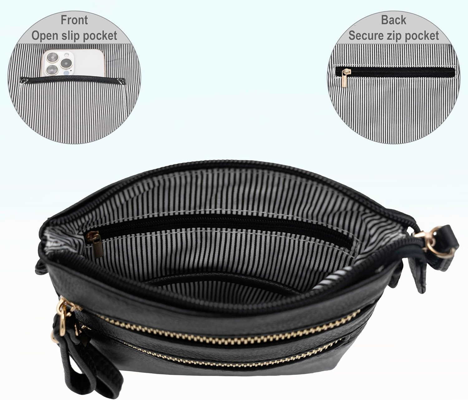 Small Crossbody Bag for Women Multi Zip Pockets with Detachable Wristlet Lightweight Travel Purse Cell Phone PouchW250911