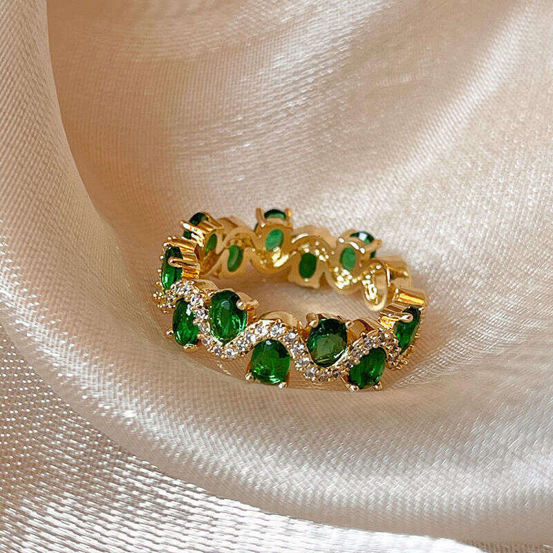 Light Luxury High-End Sense Temperament Color Diamond Zircon Oval Real Gold Plated Open Design Minimalist Fashion Versatile Ring