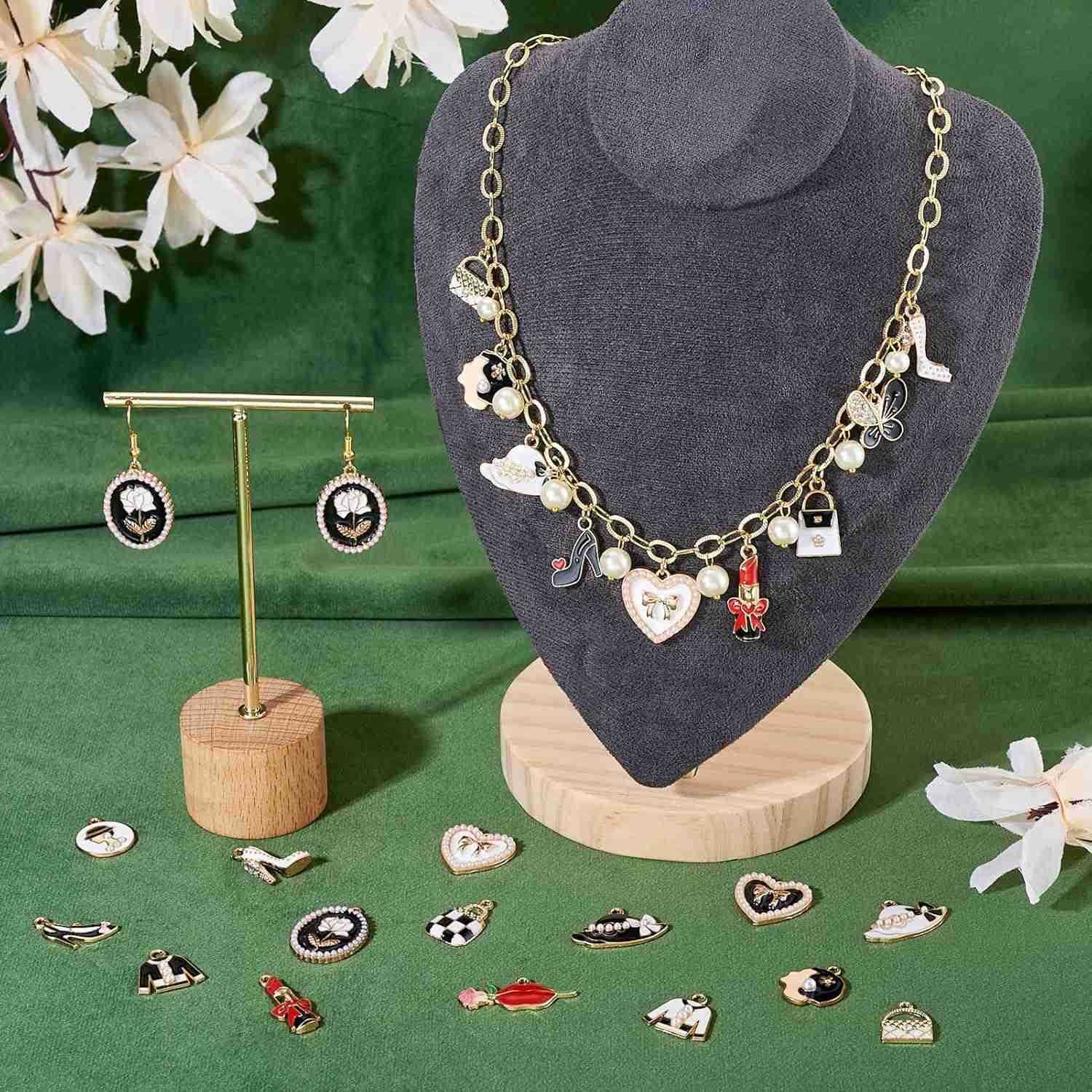 40Pcs Enamel Fashion Women Makeup Charms Lipstick Hat Bag High Heels Alloy Pendants for DIY Earring Necklace Jewelry MakingW250911