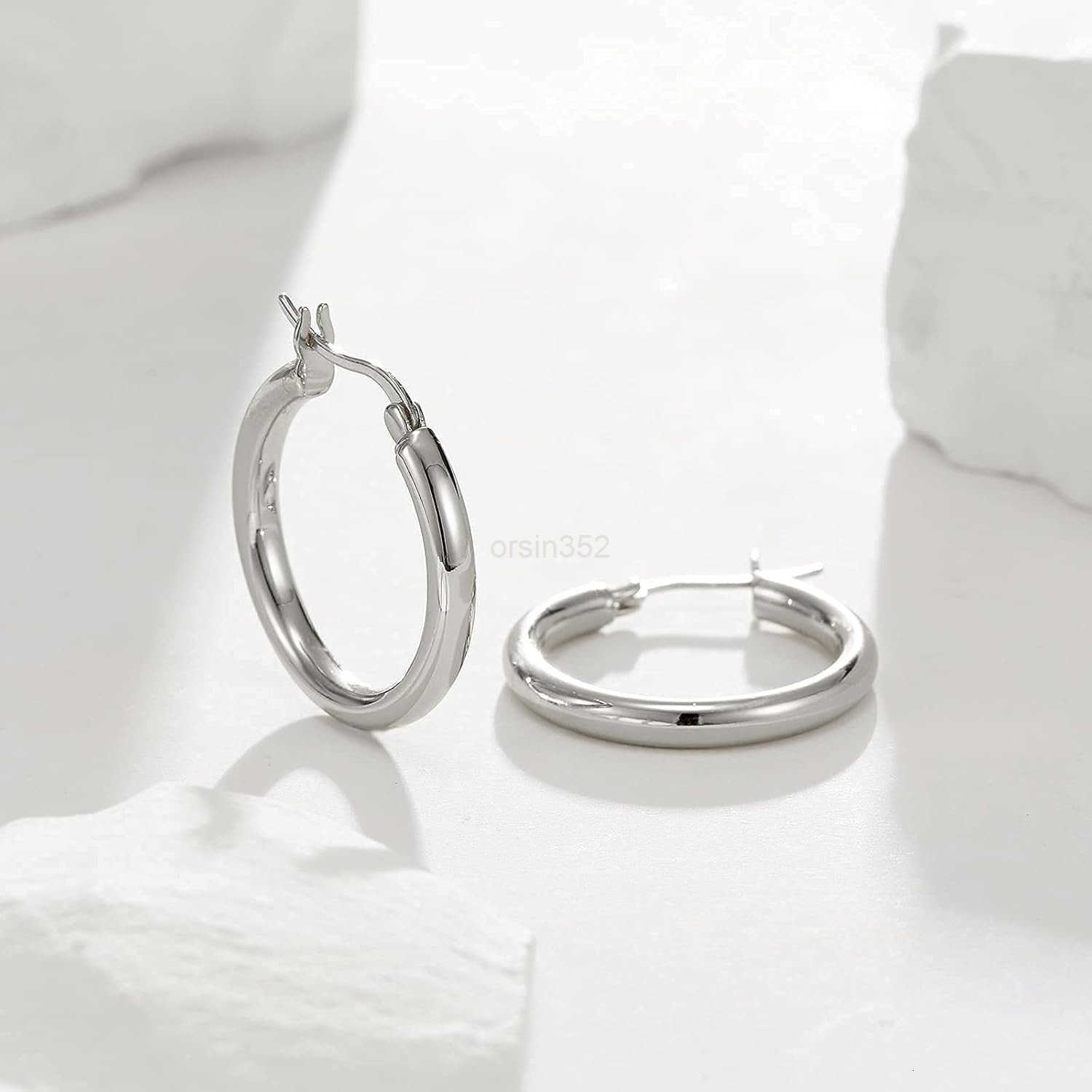 925 Sterling Silver Hoop EarringsChunky Huggie Earrings for Women Diameter 25304050MMW250912