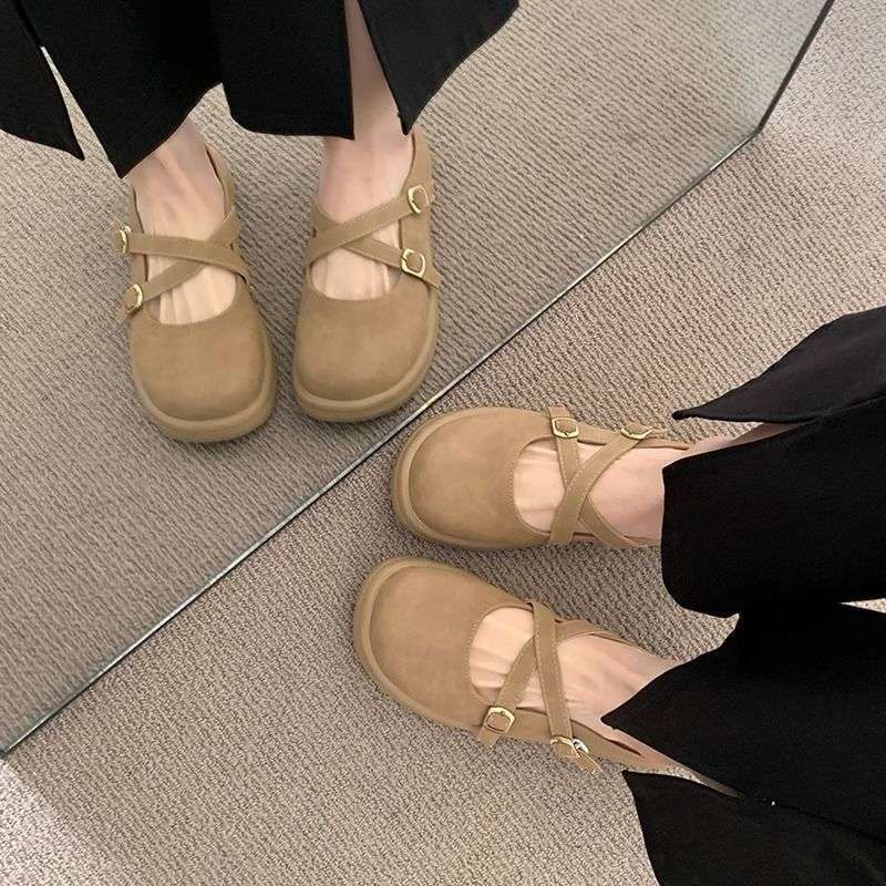 Ladies' Autumn New Designer Women's Shoes Outdoor Comfortable Flat Shoes Academy Style Versatile Style Round Head Mule Shoes