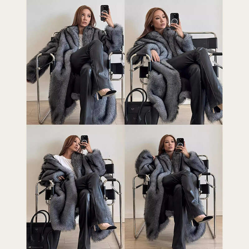 2025 Oversized Long Plush Gradient Fur Coats Woman Lapel Fluffy Faux Fur Jacket Winter Coat Woman New in Coats & Jackets New Fashion