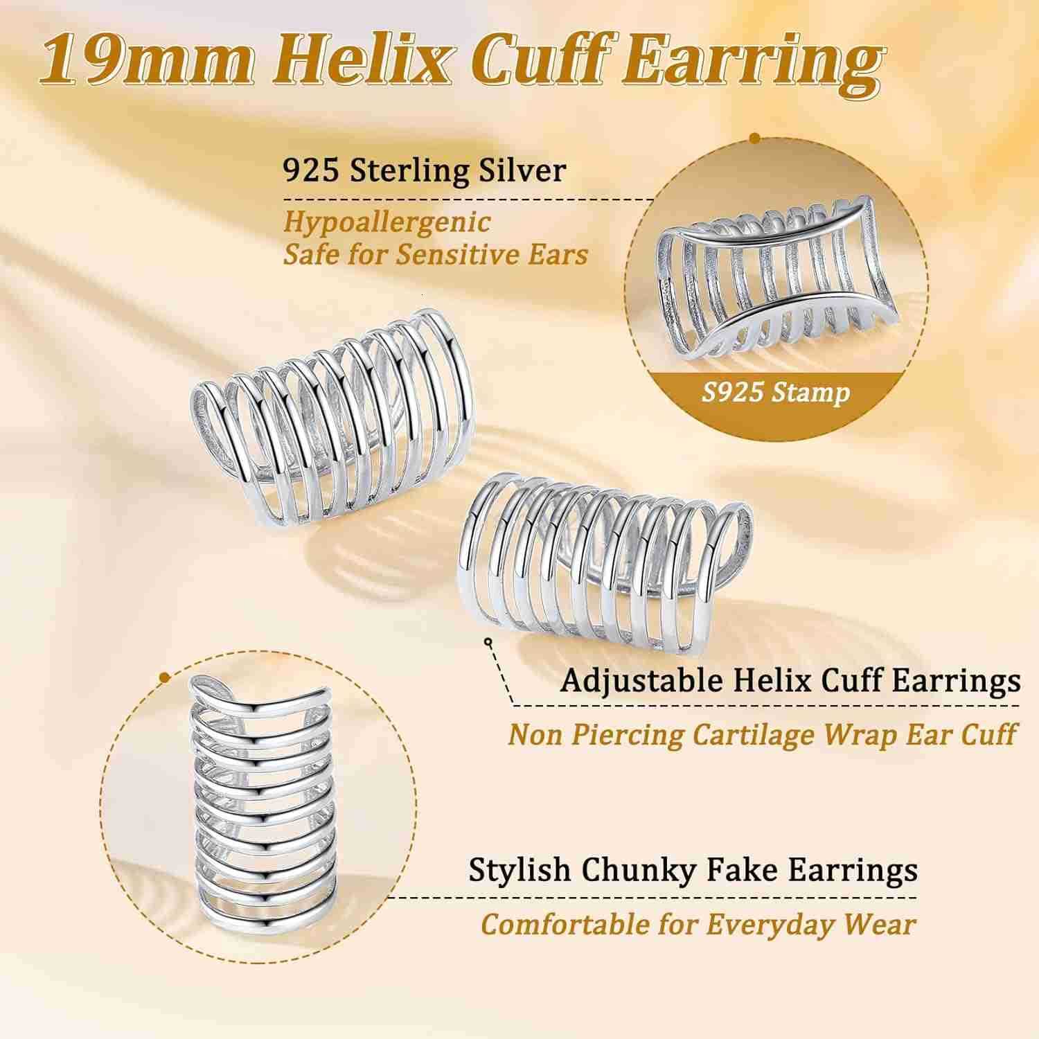 925 Sterling Silver Ear Cuff Non Piercing Helix Cartilage Clip on Wrap Earrings for Women Various StylesW250911