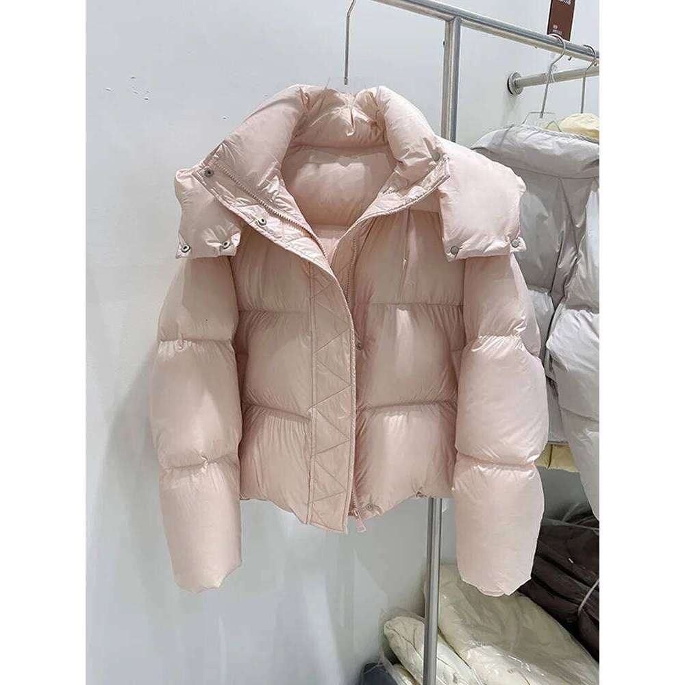 Janveny Thickness Short Bread Jacket Women Winter Warm Solid Puffer Coat Hooded 90% Duck Down Coats Female Fluffy Parkas