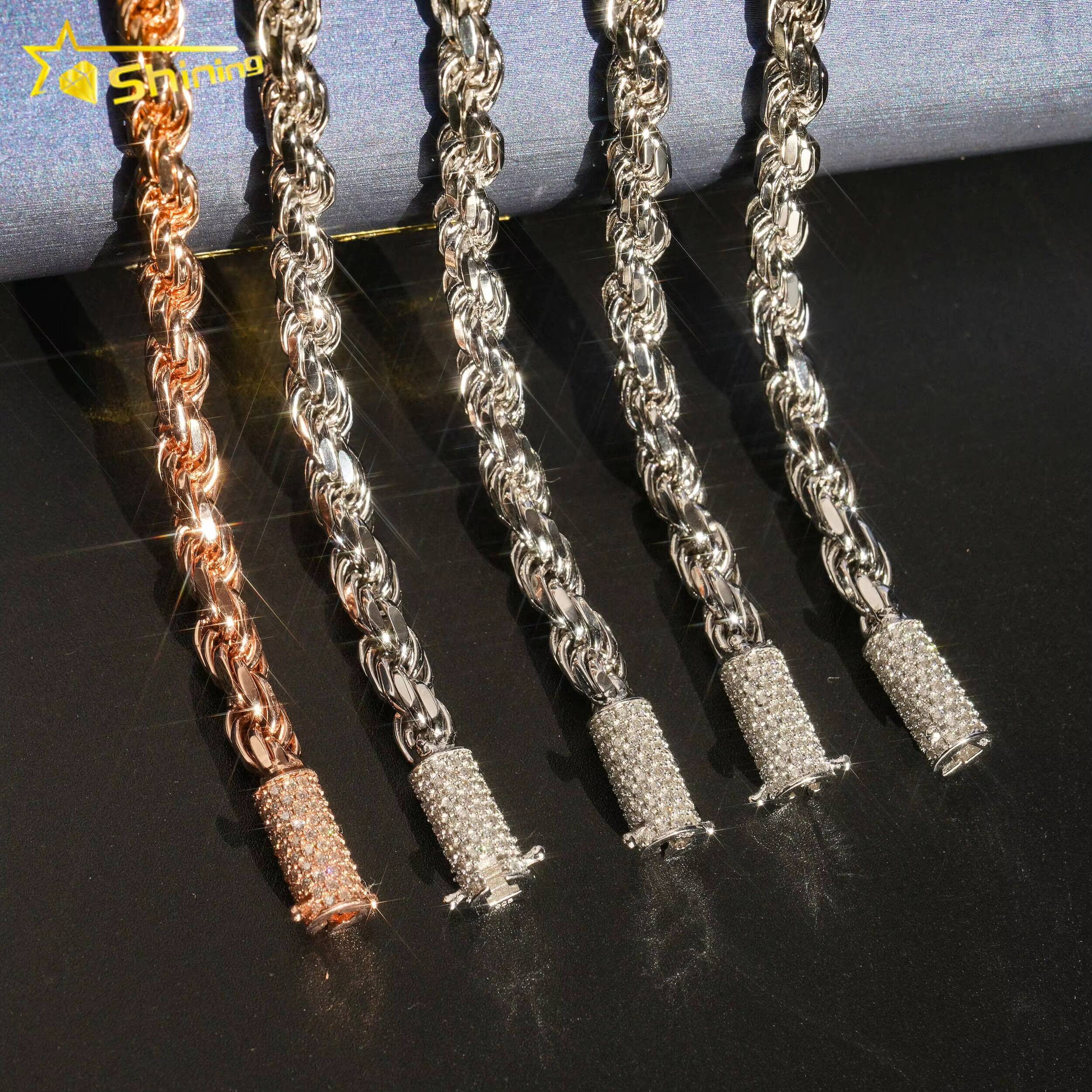 Fashion Fine Jewelry 6mm Rope Chain Hip Hop Luxury 925 Sterling Silver High Quality 18k Gold Plated Custom Men Rope Chain