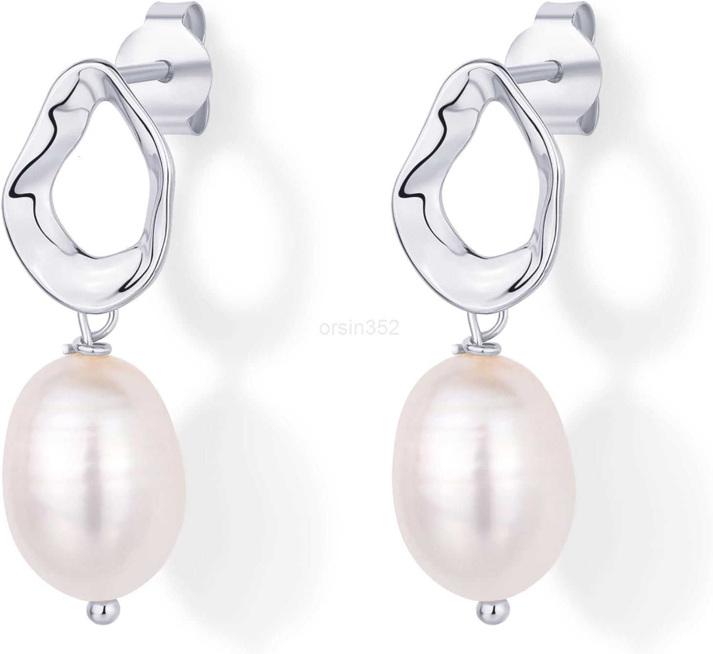14K Gold Plated Pearl Earrings for Women Pearl Statement Drop Bridal Earrings Sterling Silver Posts Dangle Studs Gold Wedding JewelryW250911