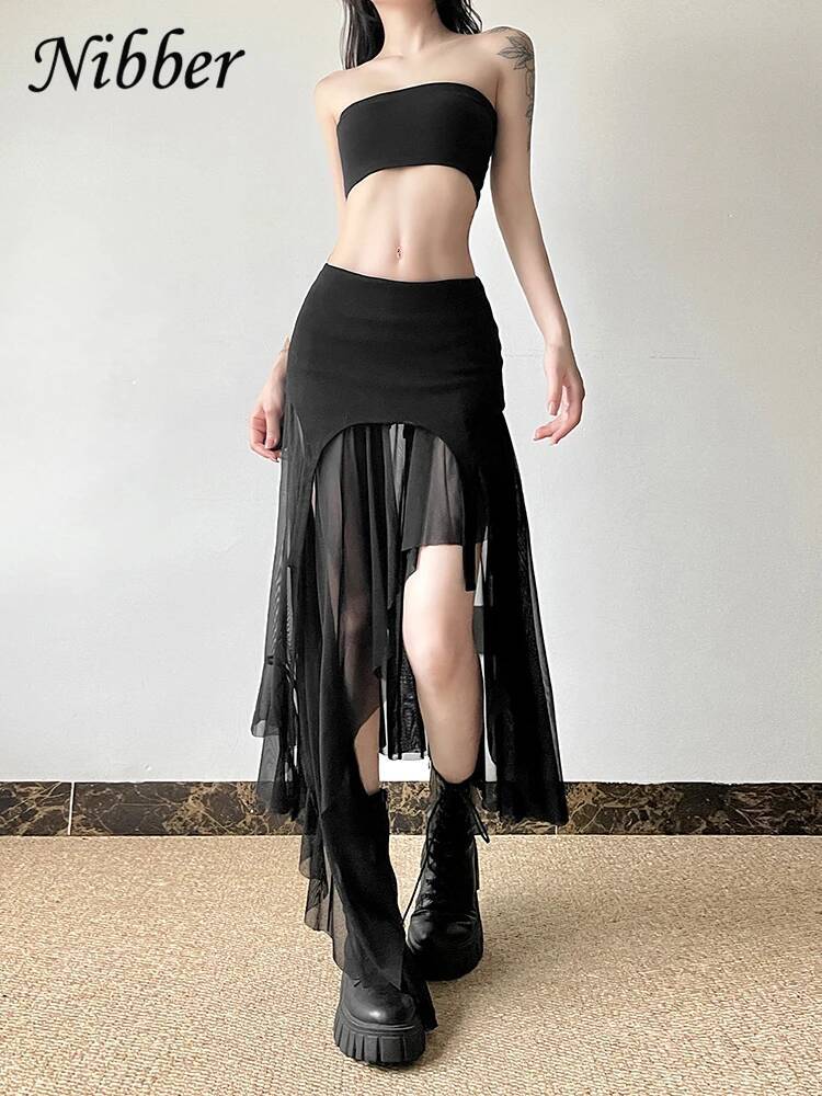 Nibber 2024 Summer Solid Color Simple All-match Casual Sexy Fimbriate High Street Trendy Cool Women's Laminated Ruffled Skirt dongdumaoyi