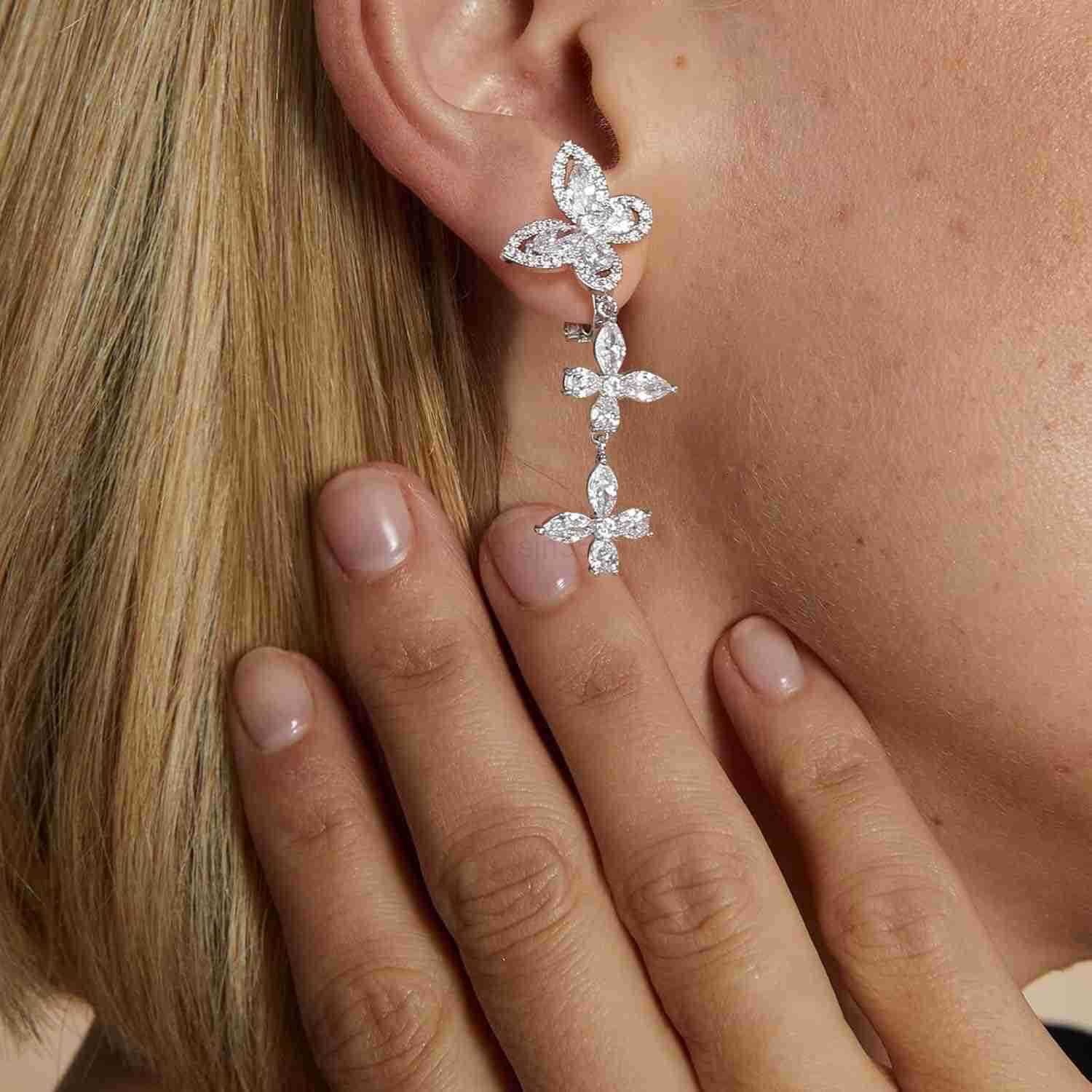 Clip on Earrings for Women 925 Sterling Silver Plated Cubic Zirconia Long Tassel Dangle Drop Earrings Non Pierced Earrings for Women Jewelry Gifts Wed