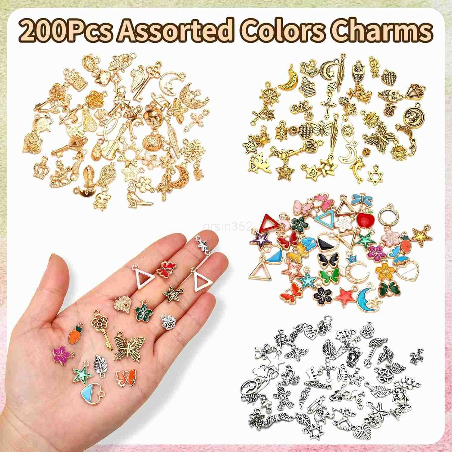 200Pcs Charms for Jewelry Making Assorted Enamel Charms Mixed Antique Gold Tibetan Silver Jewelry Bangle Charm Pendants for Necklace Earrings CrafW250