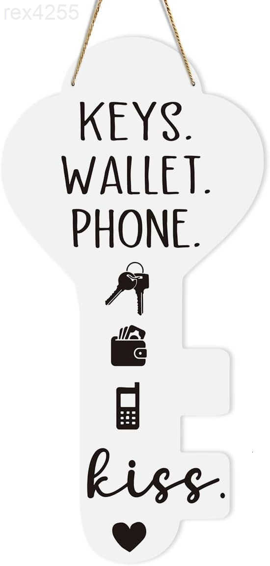 Keys Wallet Phone Kiss Sign Foyer Decor for Entryway Key Shape Hanging Wooden SignW250911