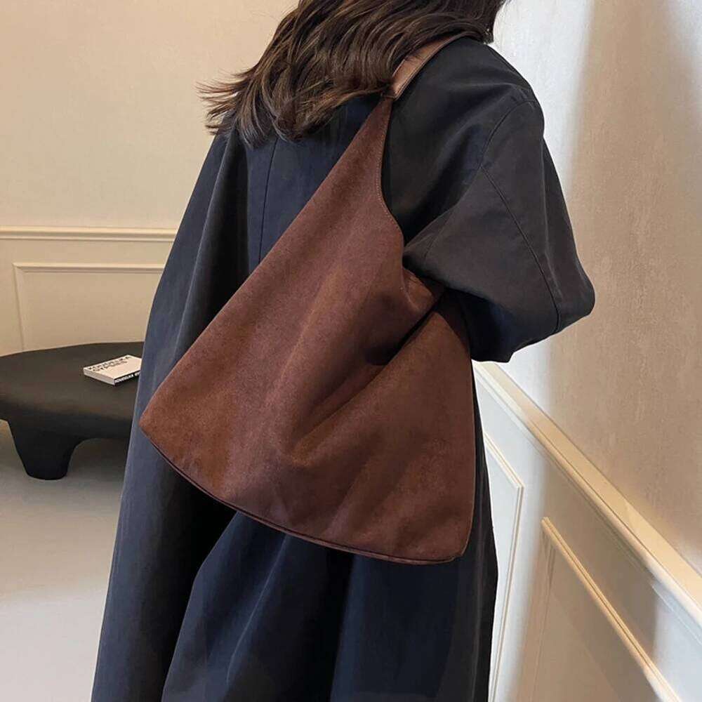Women Suede Shoulder Large Capacity Vintage Women's Retro Handbag Simple Casual Commuter Bag Autumn Winter Work Travel