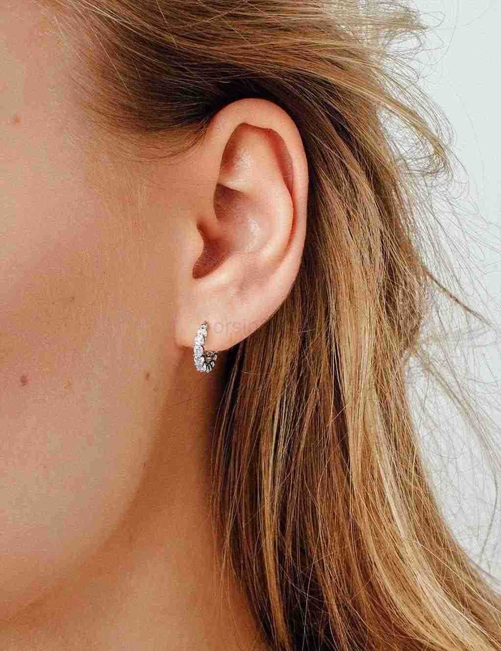 Silver Cubic Zirconia Hoop Earrings and 14k Gold Earrings Hypoallergenic Diamond Huggies Earrings for WomenW250911