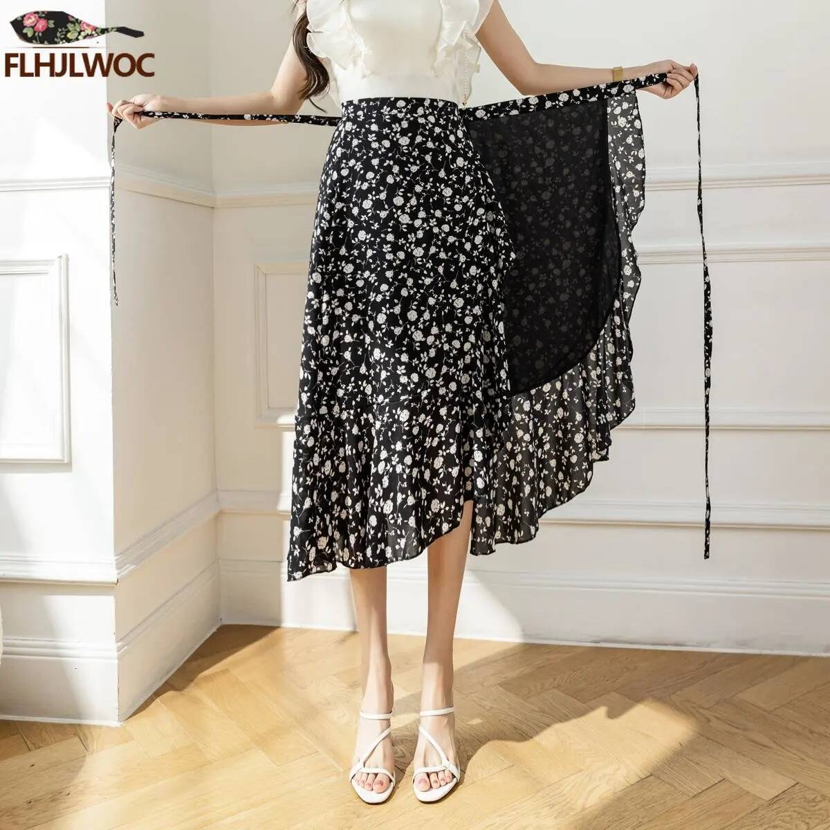 2025 Chic Korea Clothes Summer Women Cute Sweet GIrl Floral Robe Holiday Date High Waist Retro Vintage One-Piece Lace-Up Skirts dongdumaoyi