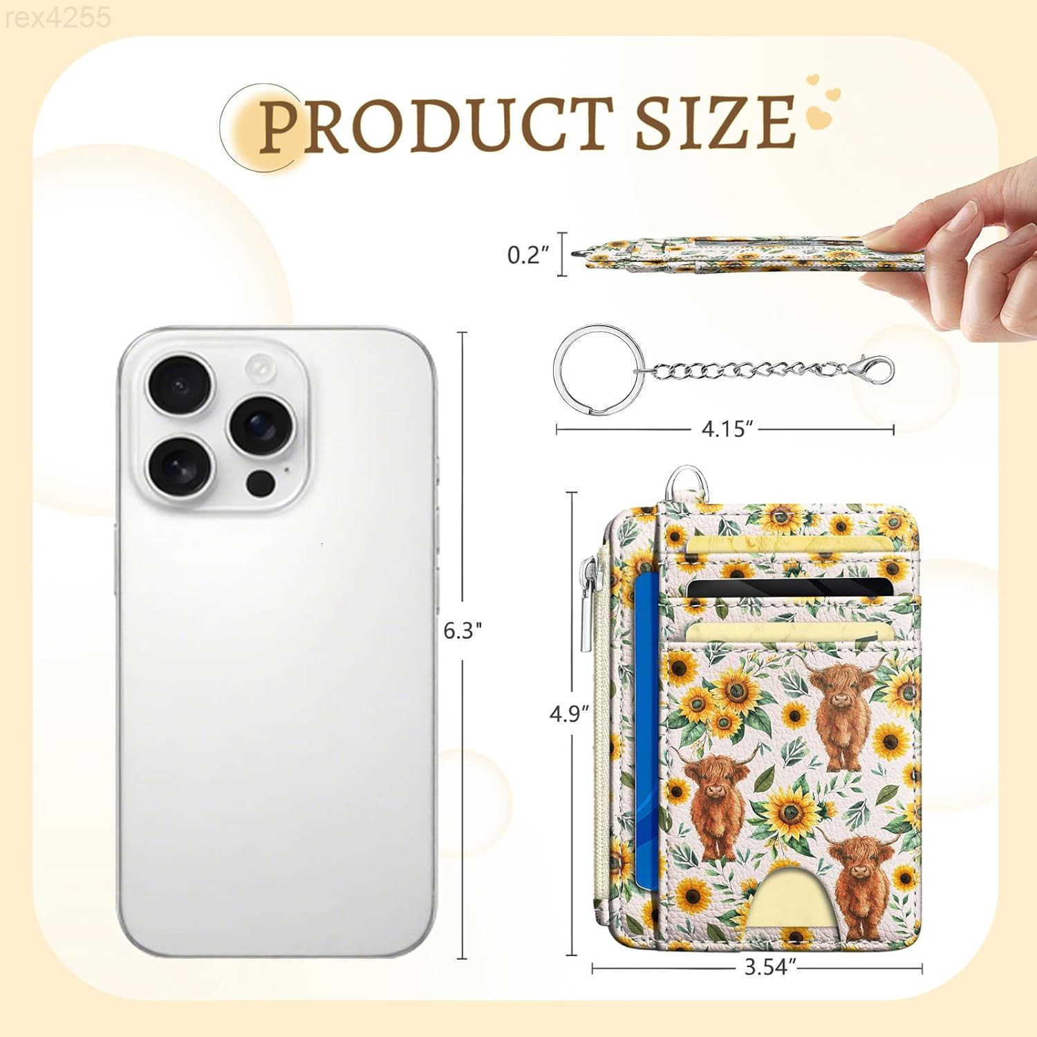 Cow Sunflower Credit Card Holder Small Wallet Women Slim RFID Blocking Wallet Woman Keychain with Zipper Coin Pocket Front Pocket Thin Travel Card Cas