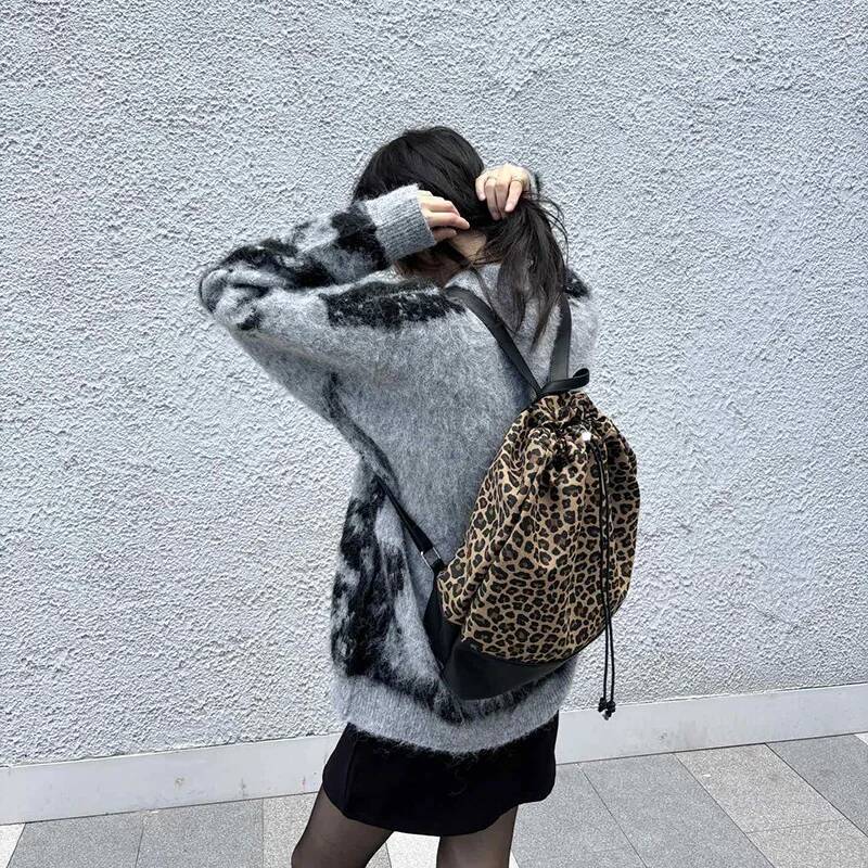 Fashion Leopard Print Women s Backpack Travel Women s Backpack Large Capacity Drawstring Backpack Travel Bag Simple Style Trendy Designer Bag