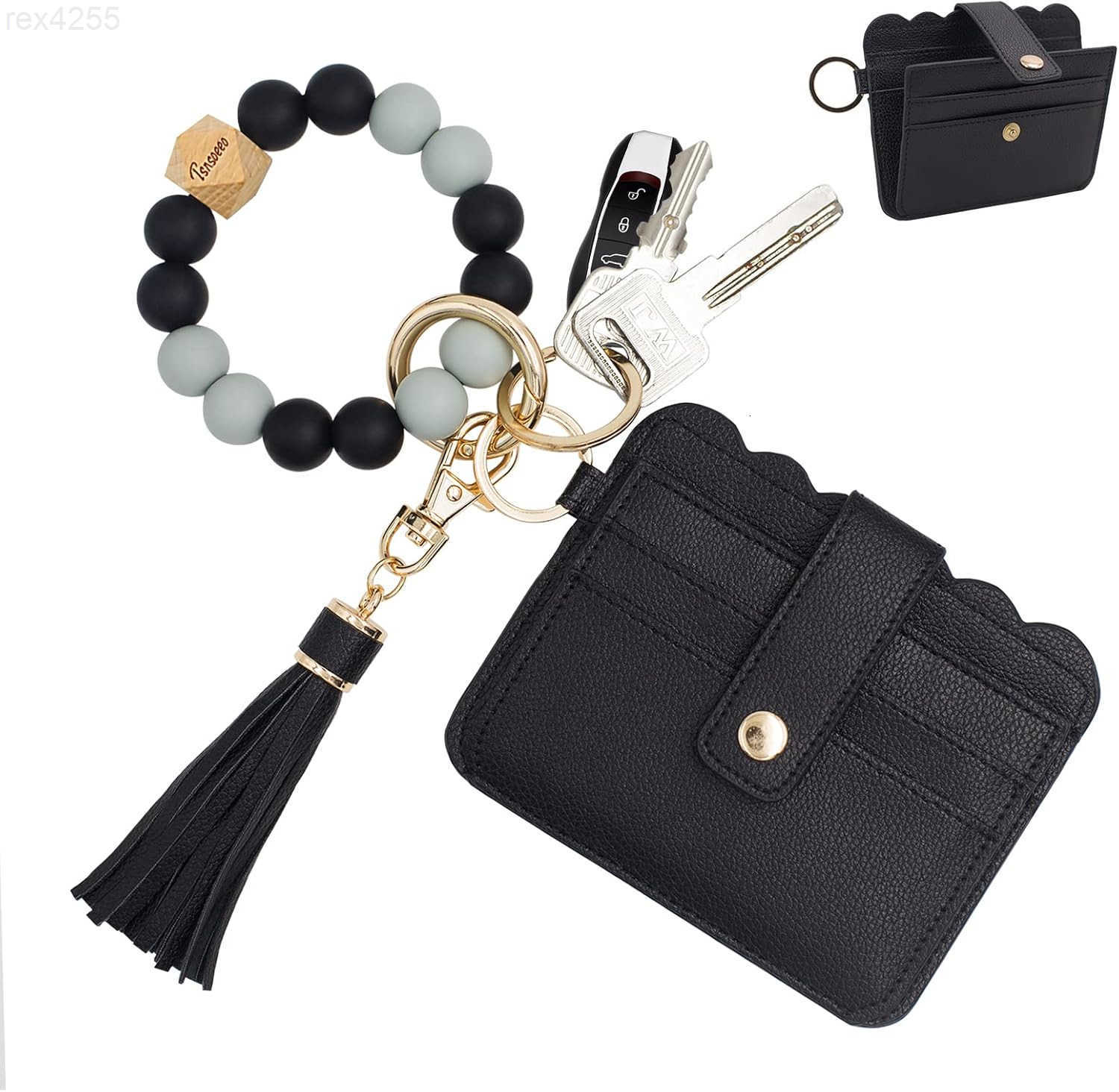 Keychain Wallet Wristlet Small Credit Card Holder Bracelet Key Chain Purse Bangle Tassel Beads Key Rings for WomenW250911