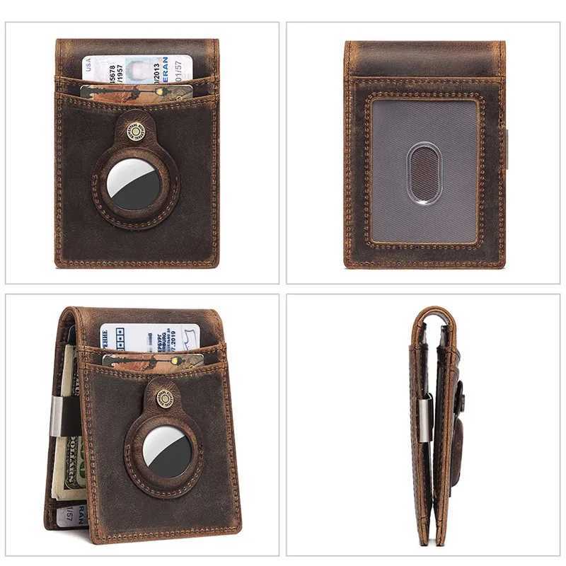 YKOSM Retro Luxury Genuine Leather Airtags Wallet RFID Blocking ID Credit Card Bag Business Men Cash Clip Antilost Card Holder W250911