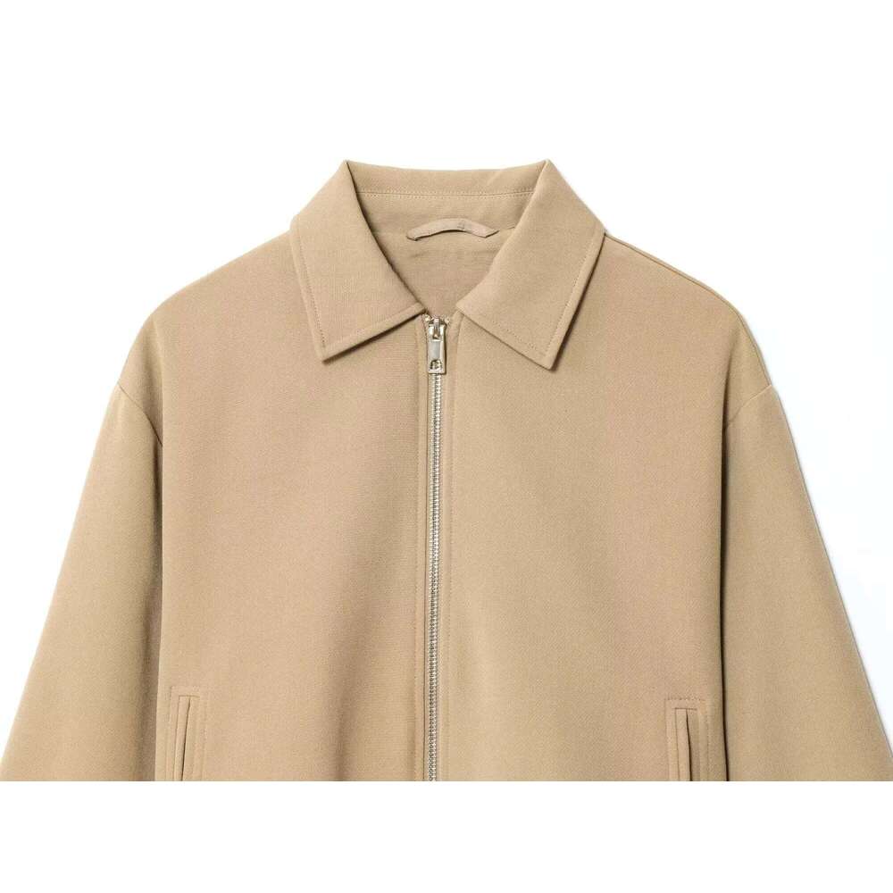 Bsk&Traf2025 Autumn New Women's Casual Fashion Simple Temperament Loose Lapel Long Sleeve Zipper Puff Jacket