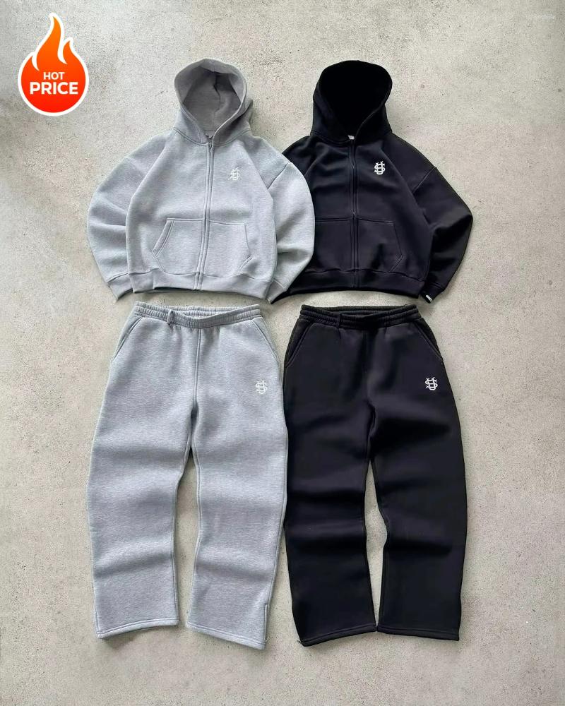 Mens Tracksuits Fashion Jogger Sweatpants Loose Embroidery Labeled Open Leg Wide Pants Trendy Pocket Couple Straight Hoodie