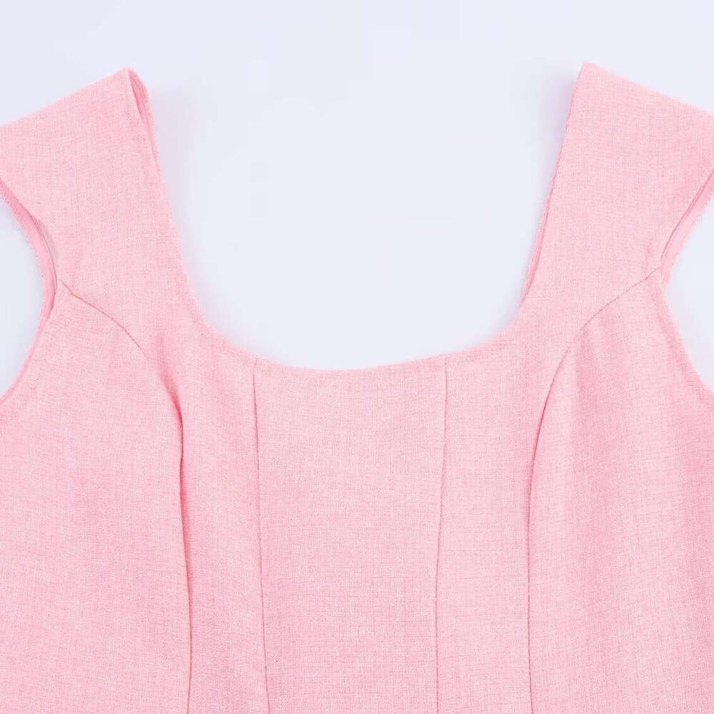 DHEssentials INS French Style Elegant Waist-Cinching Spring Summer Women's Fashion Chic U-Neck Flared Strap Dress