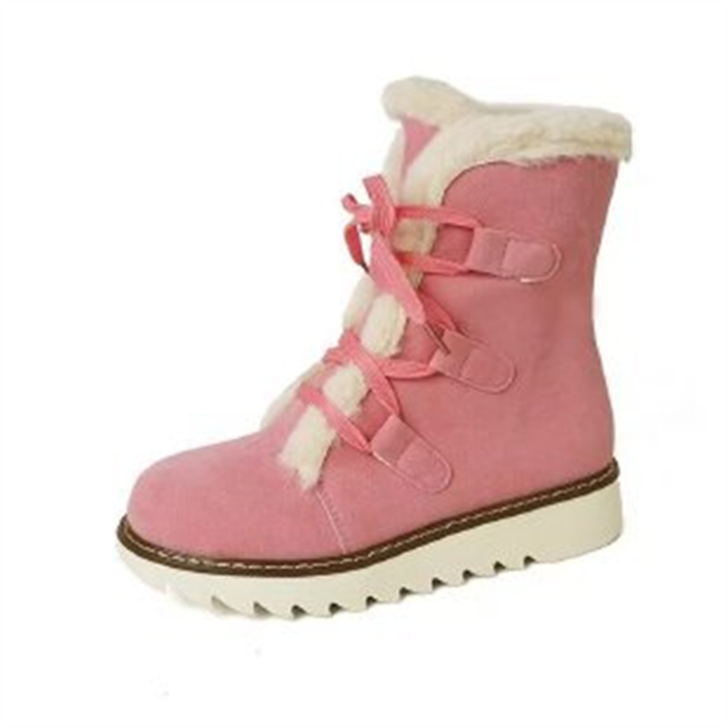 Free shipping designer shoes Snow boots with cotton Martin boots, women's winter new round toe lace up short boots pink brown
