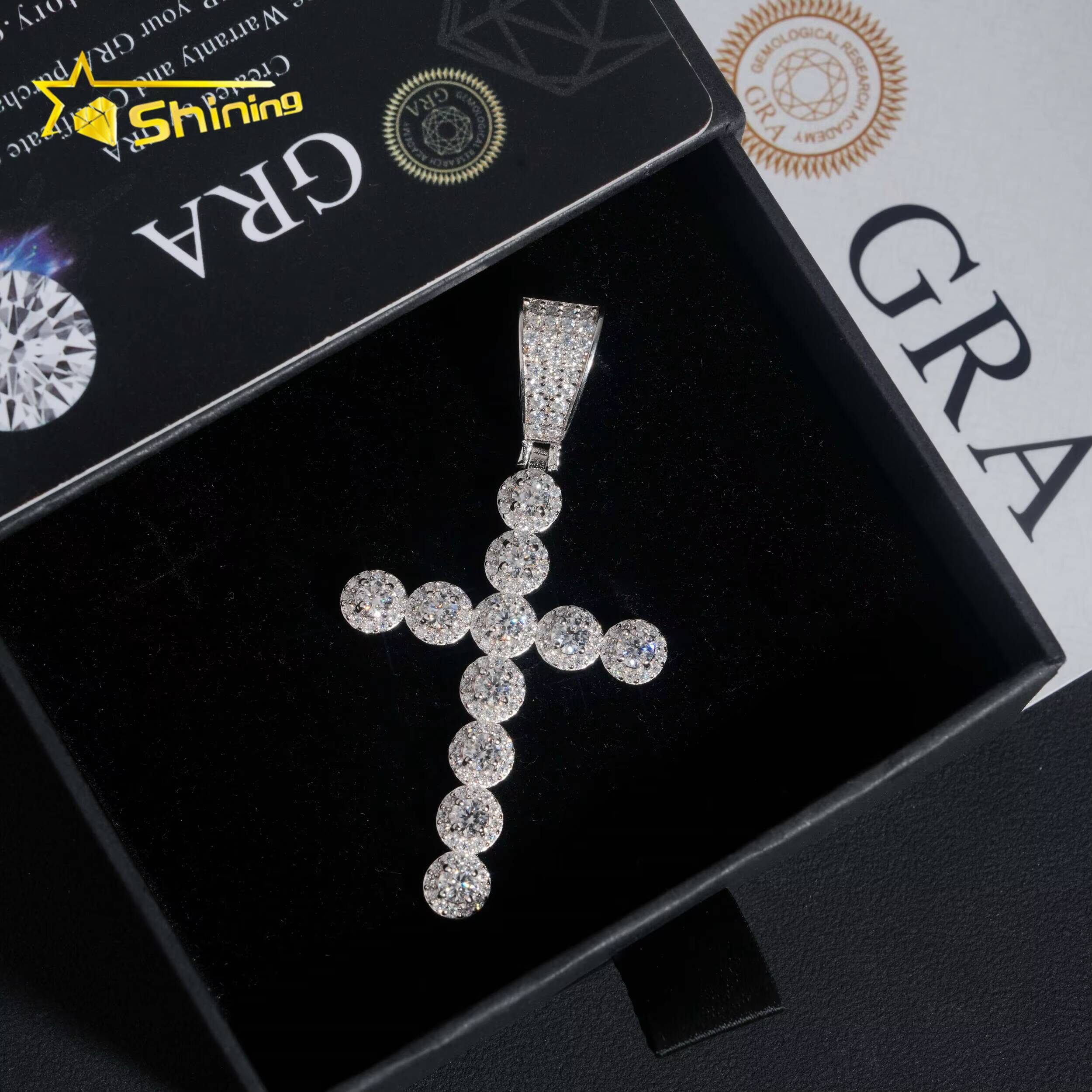 GRA Moissnaite Cluster Cross Charms Pendant Silver 925 Gold Plated Hip Hop Moissanite Fine Jewelry Necklaces