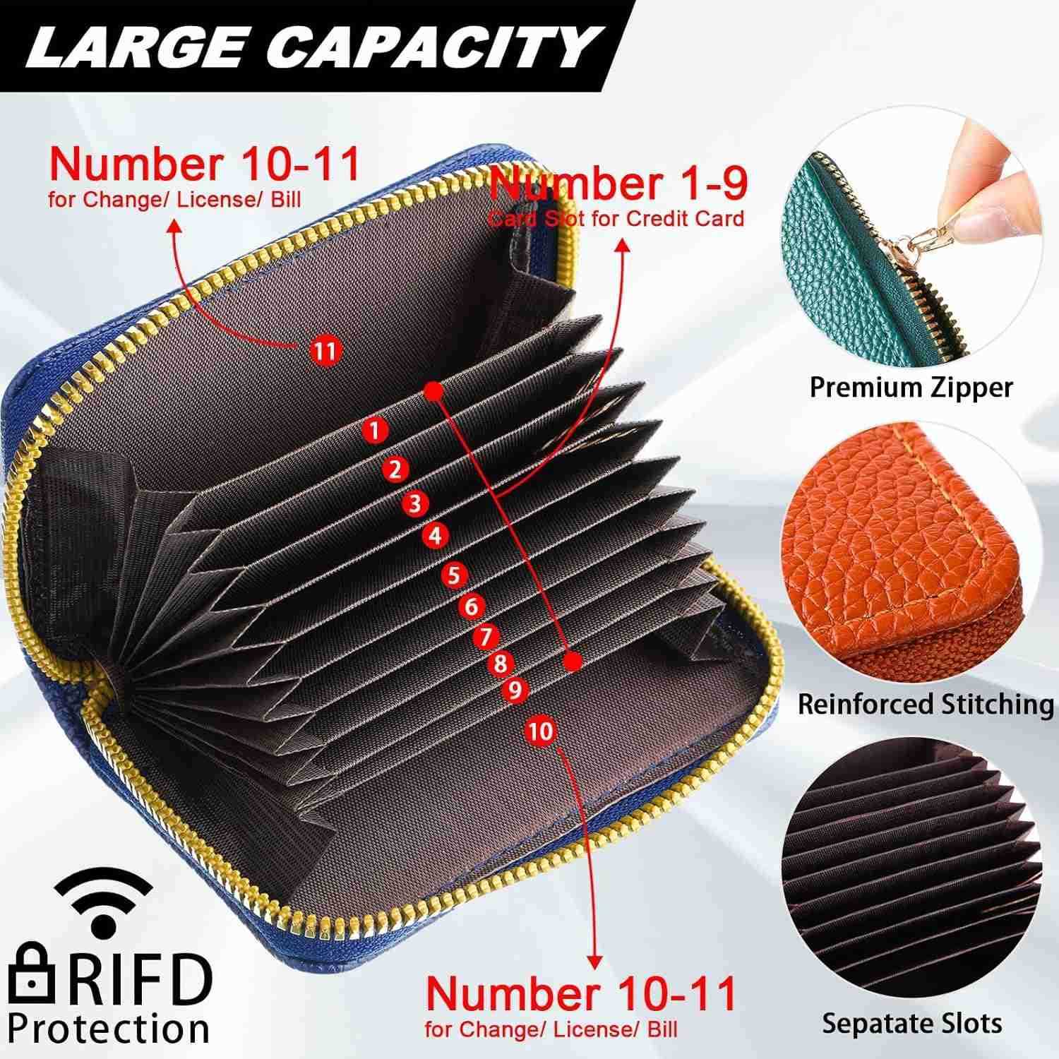 12 Pcs RFID Blocking PU Leather Wallet Zipper Credit Card Wallet Small Business Accordion Card Cases Holder ID Hard Case for Women Men Multicolor 11 P