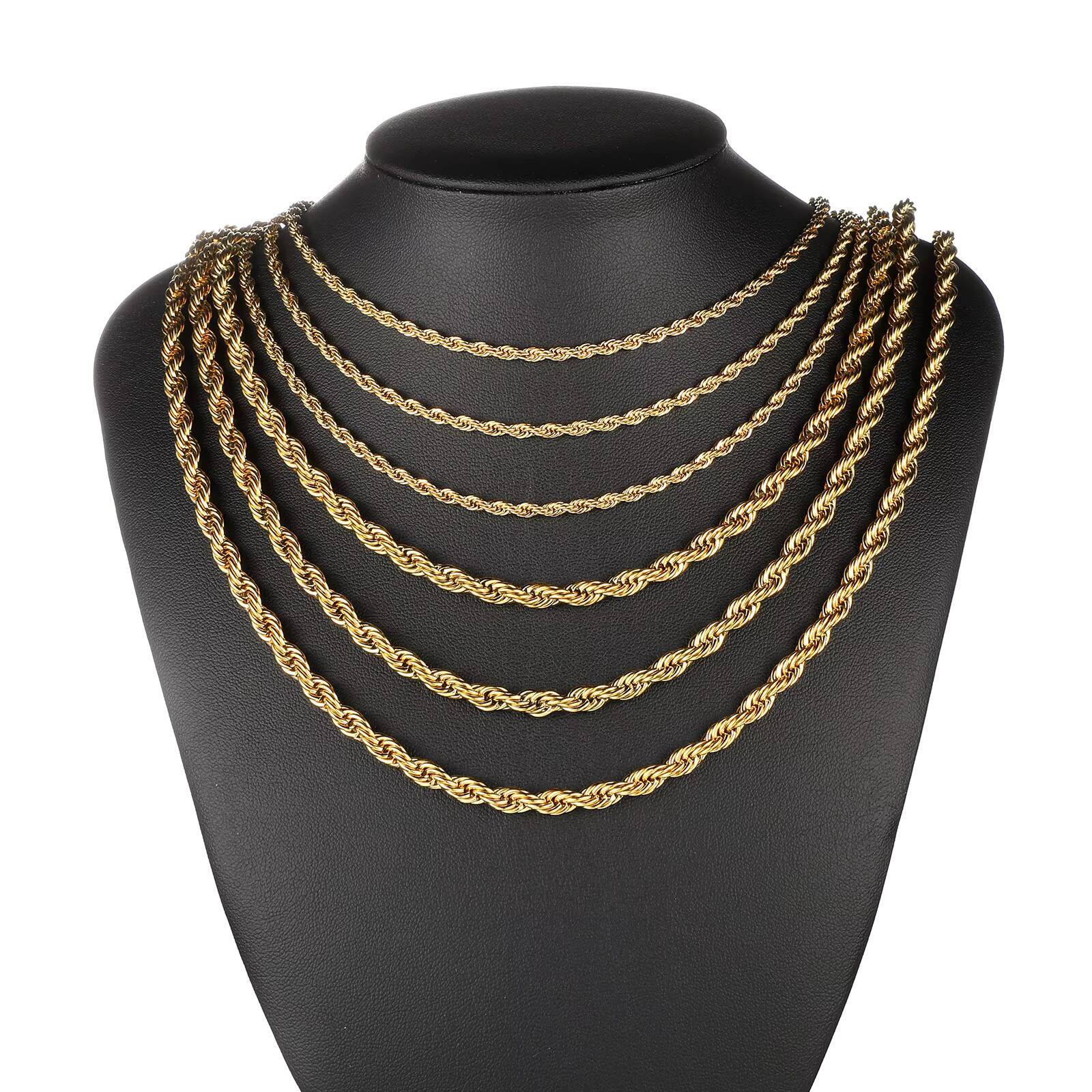 Custom Hiphop Rope Chain 1233mm Solid 925 Sterling Silver 18k Gold Plated Cuban Link Twisted Necklace Wholesale for Women Men
