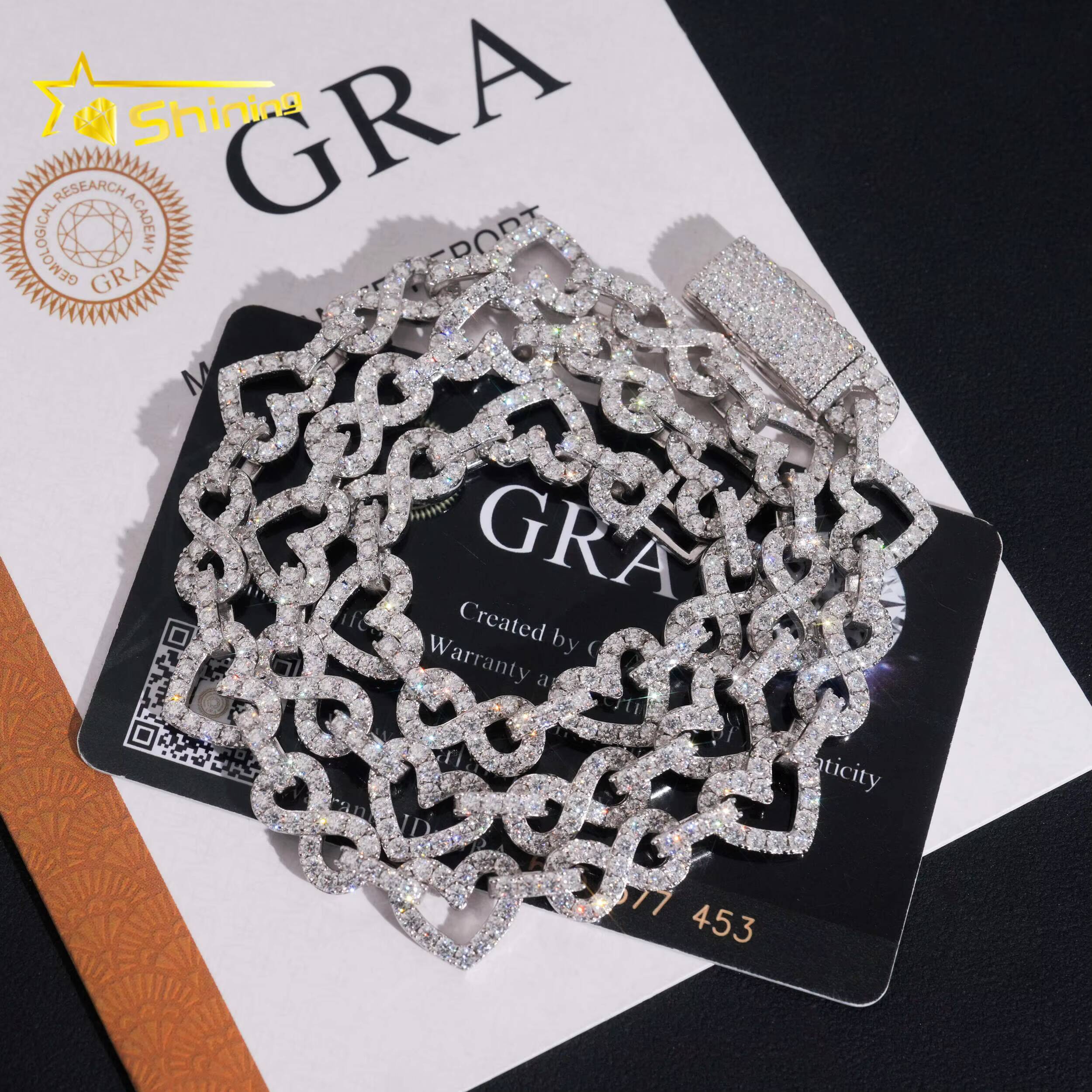 Hip Hop Jewelry Rapper 925 Silver 85MM Heart Style Missanite Cuban Link Chain Iced Out Men Infinity Cuban Necklace Chain Link