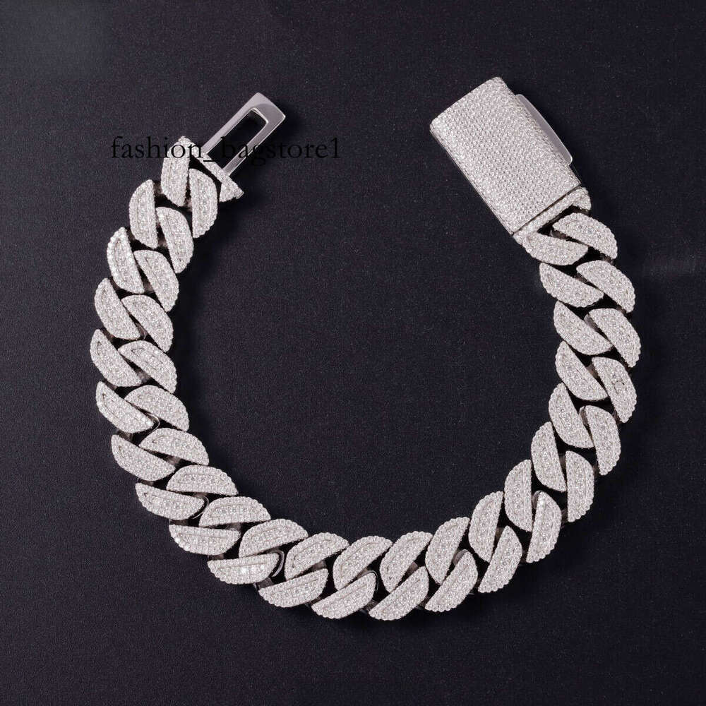 Popular Style 13mm 15mm Wide Hip Hop S Sier VVS Moissanite Iced Out Dia Cuban Bracelet