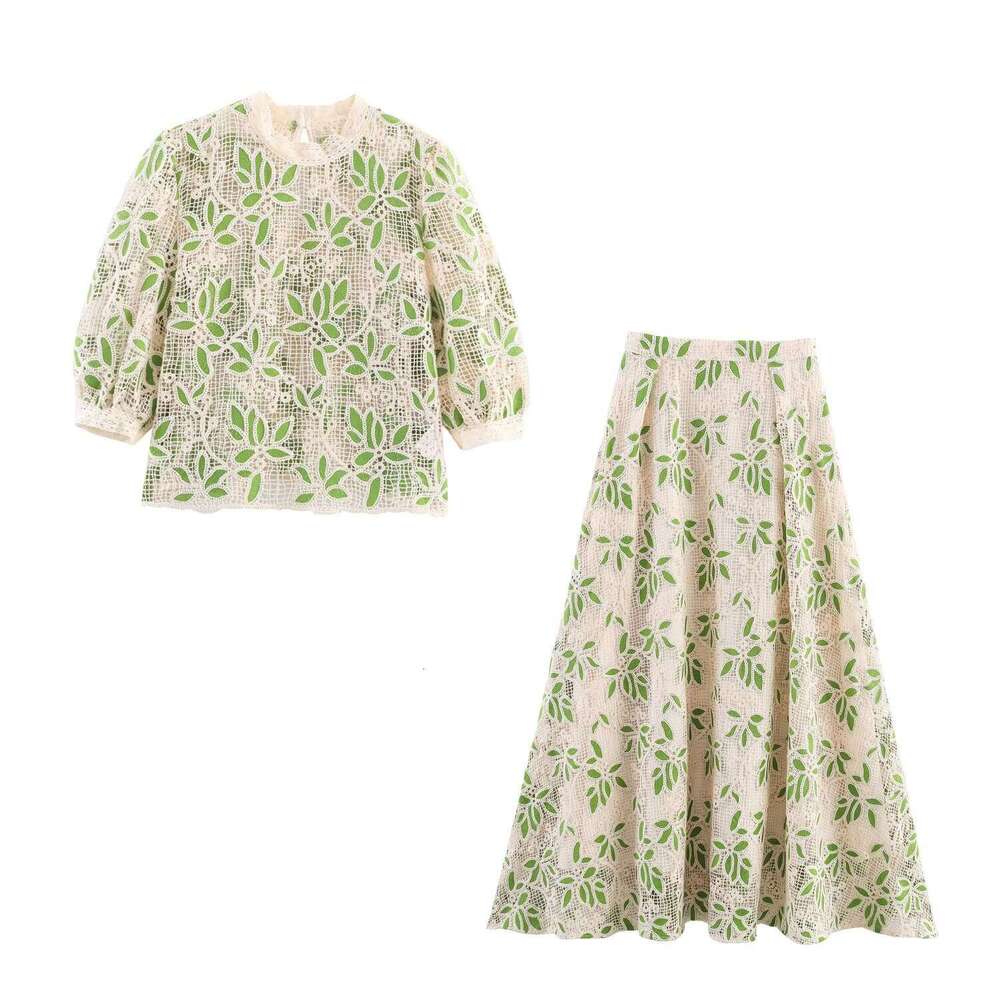 DHEssentials INS Summer Hollow Embroidery Style 2025 New Elegant Slimming Fashion Two-Piece Set