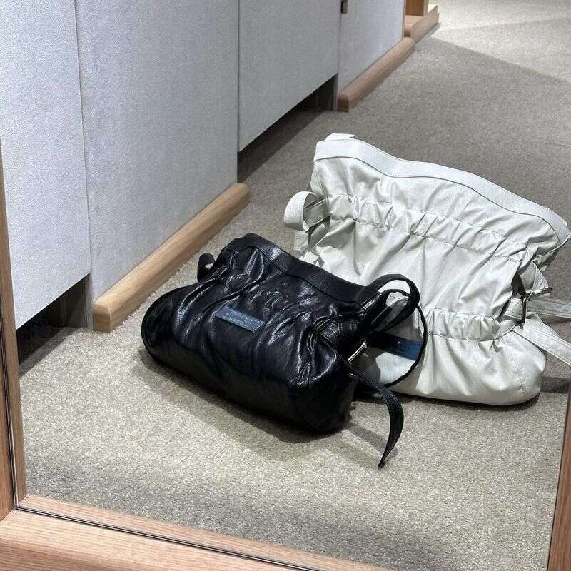 Korean Designer INS Fashion Girls Pleated Design Ribbon Multifunctional Handbag